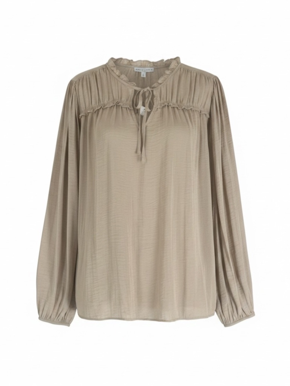NWT Maison d’Amelie Beige Gauze Blouse Peasant Tie Neck Boho XL